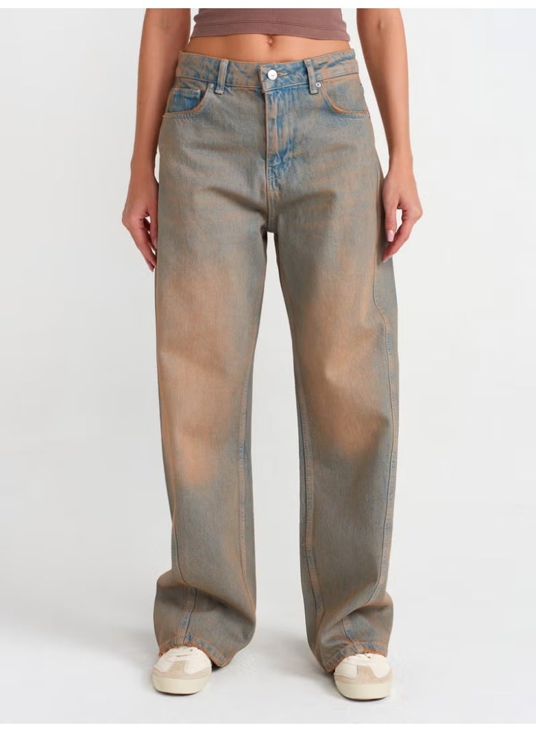 Dilvin 71464 Front Pieced Baggy Denim Trousers-Tint - Image 3